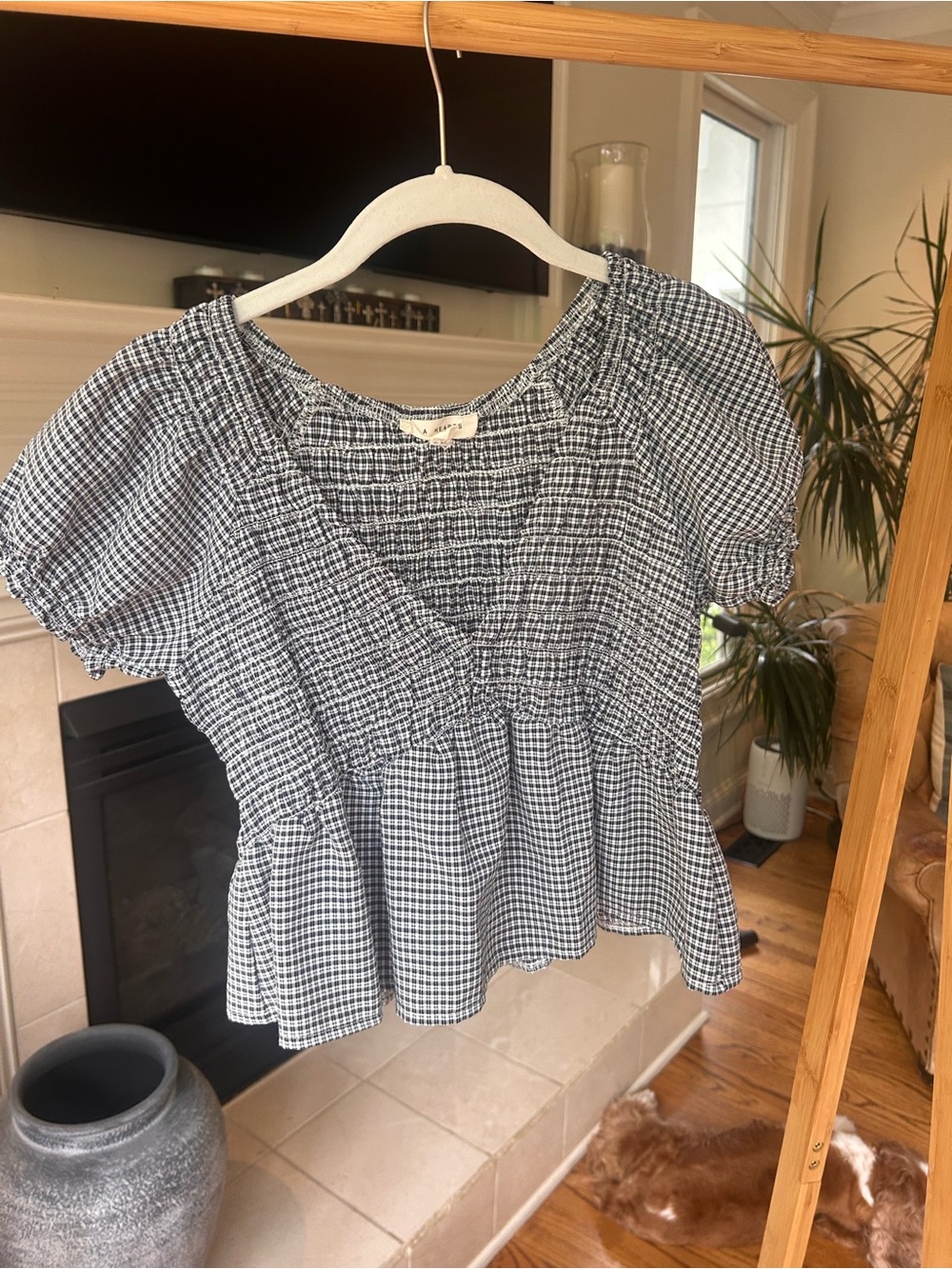 *can’t ship until 05/16* Smocked Gingham Peplum Top - Black & White